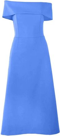 Carolina Herrera A-lijn Off-Shoulder Midi Jurk - Dames - Feestkleedjes - Blauw - 2XS - Wol - Kleedjes