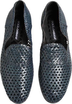Dolce & Gabbana Mens Woven Leather Loafer Blue Goatskin