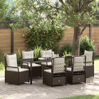 vidaXL Conjunto De Comedor De Jard&iacute;n 7 Pcs Marr&oacute;n Rat&aacute;n Sint&eacute;tico Vidaxl