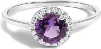 House of Brilliance 10K White Gold Purple Amethyst and 1/10 Cttw Diamond Halo Ring