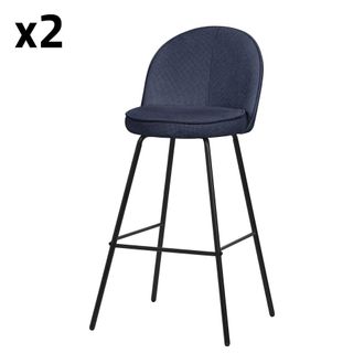ML Design Set de 2 Taburetes de bar azul oscuro 75cm tapizado y soporte met&aacute;lico