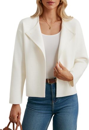 Grace Karin Women Soft Cardigan Long Sleeve Loose Fit Sweater Lapel Collar Knitwear Button Front Cardigans CL26-02/White XXL