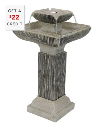 Sunnydaze 2-Tier Square Bird Bath Outdoor Water Fountain 25In Feature With Leds With $22 Credit