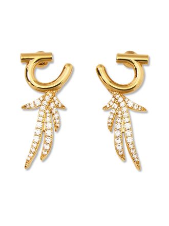 Ferragamo Curved Gold-Tone Earrings with Leaf-Inspired Design
