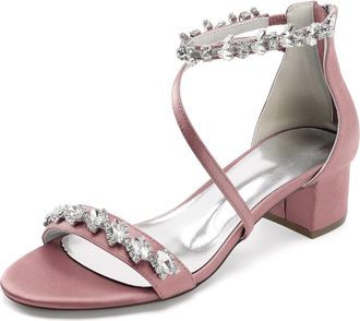 Generic Womens Wedding Heels Bridal Low Chunky Heels Sandals Satin Open Toe Heeled Party Dress Pump Shoes 4.5Cm,Nude Pink,10 UK