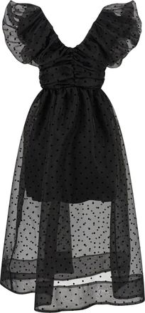 Ganni Polka-Dot Organza Dress - Black