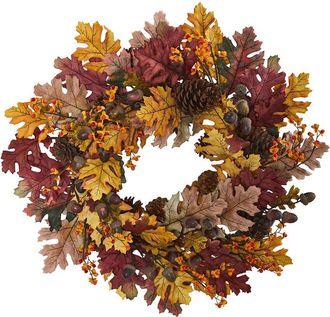 Nearly Natural 24in Oak Leaf Acorn & Pine Wreath