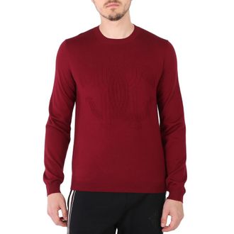 Roberto Cavalli Mens Deep Burgundy Wool Logo Sweater, Size X-Small