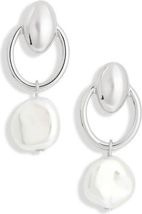 Nordstrom Rack Faux Pearl Hoop Earrings in White- Silver at Nordstrom Rack