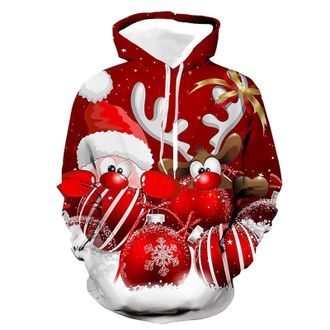 Generic Ugly Christmas Sweatshirt for Men Santa Claus Printed Jumper Mens Xmas Tree Hoodies Funny Drawstring Hooded Pullover Long Sleeve Novelty Sweater Festi