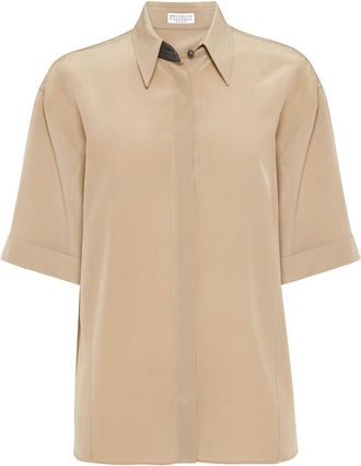 Brunello Cucinelli Camicia in cr&ecirc;pe de chine - Marrone