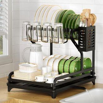 OEM Escurridor De Platos Negro De 2 Niveles, De Acero Inoxidable, Con Soporte Para Utensilios Y Boquilla Giratoria, Para Un Almacenamiento Y Organizaci&oacute;n 