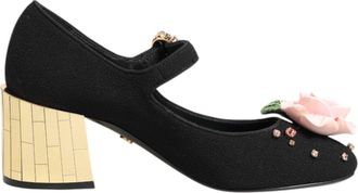 Dolce & Gabbana Zwarte Bloem Kristallen Versierde Mary Jane Schoenen