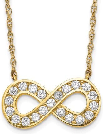 Diamond2Deal 10K Yellow Gold Polished CZ Infinity Pendant Necklace 18