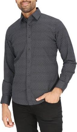 Scotch & Soda Modern Fit Flower Stretch Cotton Dress Shirt in Black at Nordstrom Rack, Size 17.5