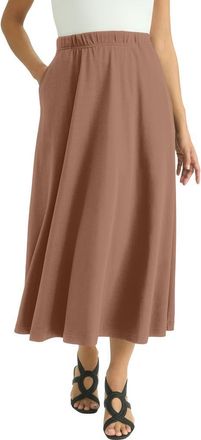 Jessica London Soft Ease Midi Skirt in Creamy Mocha at Nordstrom, Size 12