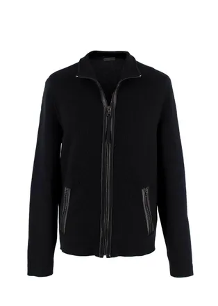 Prada Black Wool and Cashmere Blend Zip Up Jacket Size M