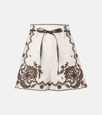 Zimmermann Ascension embroidered linen shorts
