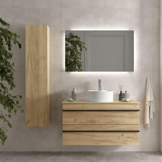 Cygnus Bath Salgar - Mueble De Ba&ntilde;o Born 100 Cm Roble Con Perfil De Tirador Con Lavabo Posar