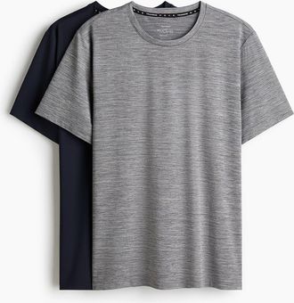 H&M 2-pack Sports T-shirts With Drymove in Gray Melange/navy Blue at Nordstrom, Size Xxx-Large