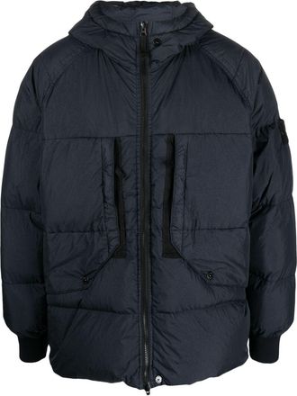 Stone Island Compass-patch puffer jacket - unisex - Polyamide/Polyurethane Resin/Polyamide/Duck Down/Duck Feathers - S - Blue
