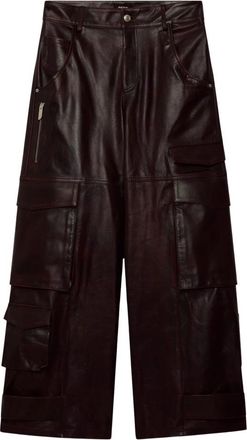 GCDS Rub-Off Leather Ultracargo - Heren - Leren Broeken - Rood - 2XS - Leer - Broeken