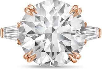 Diana M. Jewels 18kt rose gold 10ct lab grown round diamond ring with baguettes on the sides