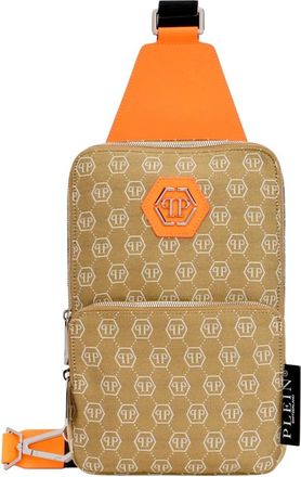 Philipp Plein Nylon en Leren Crossbody Tas met Monogram - Heren - Schoudertassen - Beige - ONE Size - Nylon - Tassen