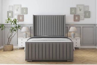Sloomy Marlborough Dumfries Bed Frame With 50 Upholstered Wingback Headboard in Light Grey | Size: Double