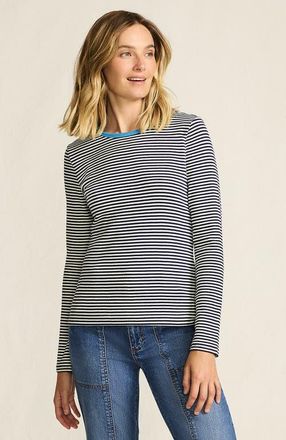 Lands End Cotton Rib T-shirt in Deep Sea Navy Tiny Stripe at Nordstrom, Size X-Large P