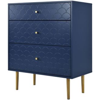 Urban Meuble C&oacute;moda buffet de 3 cajones azul marino con patas doradas