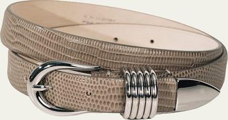 D&eacute;hanche Hollyhock Lizard-Embossed Leather Belt