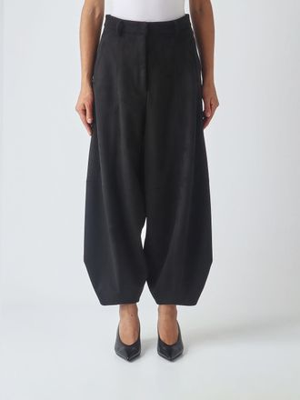 Meimeij Pantaloni wide leg a vita alta in similpelle scamosciata con passanti