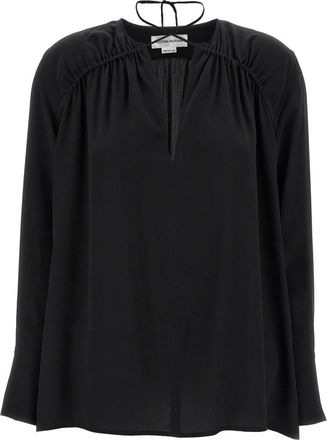 Victoria Beckham Gather Detail Tie Zijden Blouse - Dames - Blouses - Zwart - 3XS - Overhemden