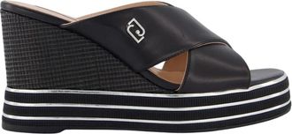 Liu Jo Karen 03 Wedge Sandalen - Dames - Sleehakken - Zwart - 41 EU - Leer - Schoenen