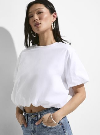 Icone Womens Cropped pure organic cotton bubble-hem T-shirt