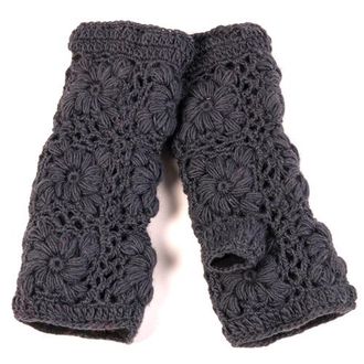 Nirvanna Designs Flower Hand Crochet Fingerless Gloves in Smoke at Nordstrom