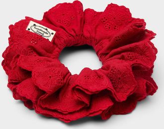 Simons Womens Floral and bow openwork large ruffled scrunchie