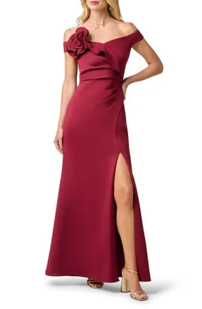 Adrianna Papell Off the Shoulder Scuba Gown in Crimson Haze at Nordstrom, Size 10