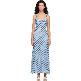 Sandro Gingham linen maxi dress in Blu /White at Nordstrom, Size 34 Eu