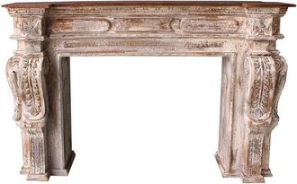 Wanderlust Deco Recibidor-consola de madera tallada artesanal blanco 149x33x98