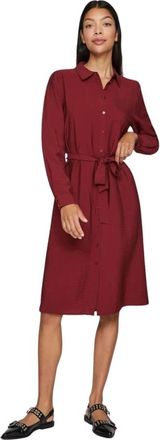 Vila Knielange Jurk met Lange Mouwen Open Voorkant Vrouwen - Dames - Shirt Kleedjes - Rood - L - Kleedjes