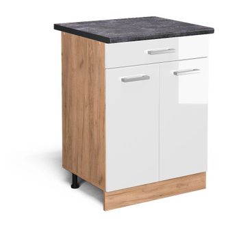 Vicco Mueble Bajo De Cocina R-line, Blanco Alto Brillo, 60 Cm Con Caj&oacute;n, Et Antracita Vicco