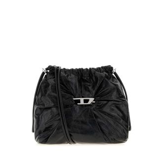 Diesel Black Leather Scrunch-D Bucket Bag
