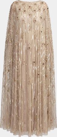 Mac Duggal Beaded Georgette Caftan Gown