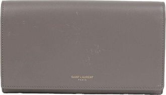 Saint Laurent Grey Calfskin Flap Long Wallet (Authentic Pre-Loved)