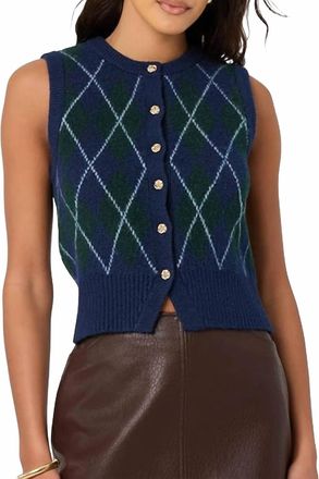 Astr Abbie Sweater Vest In Green Blue Argyle
