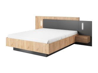 Vente-Unique Cama con mesitas de noche 140 x 190 cm - 2 cajones - Con LEDs - Color: Natural y antracita - FRANCOLI