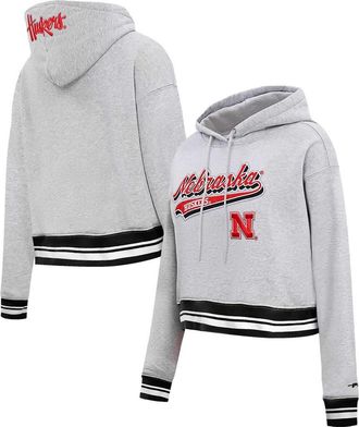 Pro Standard Womens Pro Standard Heather Gray Nebraska Huskers Script Tail Fleece Cropped Pullover Hoodie at Nordstrom, Size Xx-Large