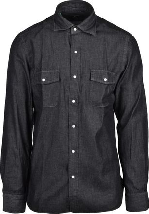 LUIGI BORRELLI NAPOLI Overhemden, Heren, Zwart, M, Denim, Denim Shirt